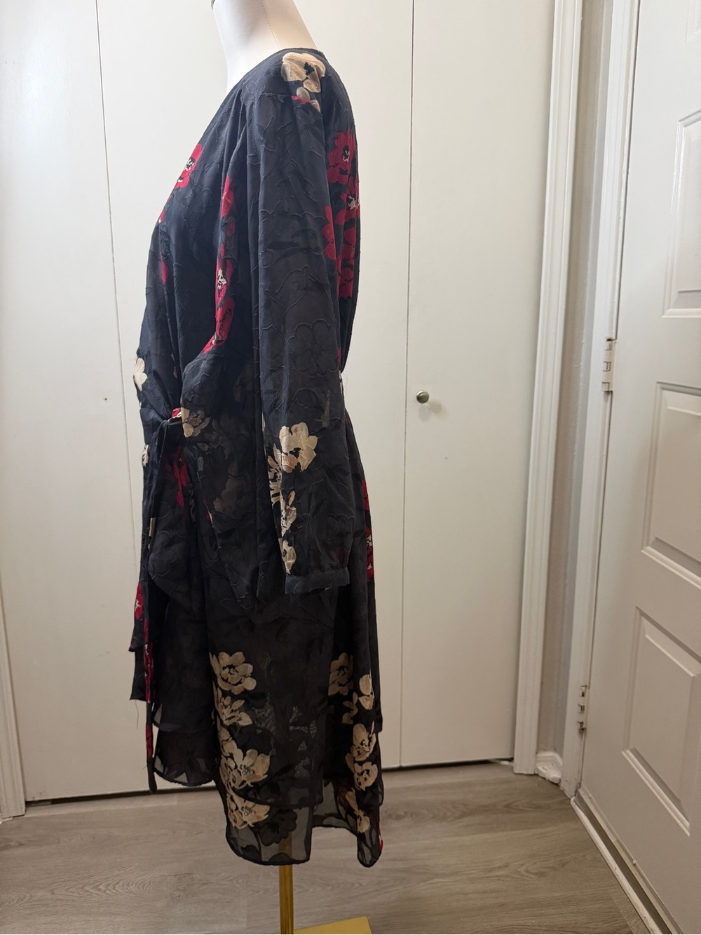 Torrid wrap Black Dress with Red Floral Accents - Picture 5 of 11